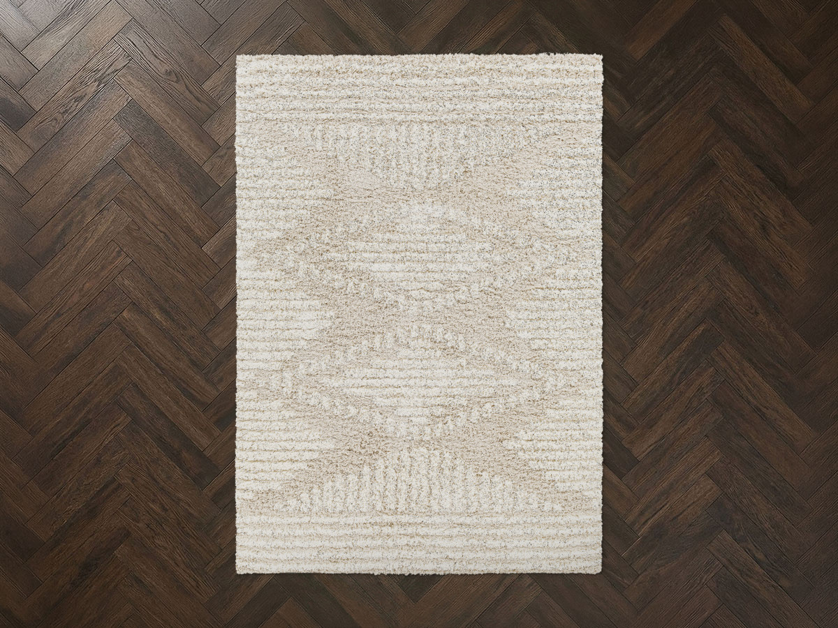 Tapis poils longs RIANO motif berbère beige