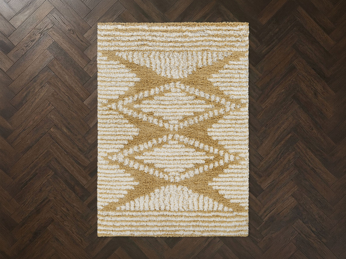 Tapis poils longs RIANO motif berbère jaune
