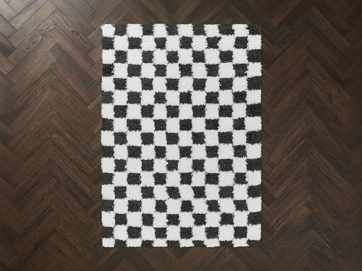 Tapis poils longs RIMA motif damier noir