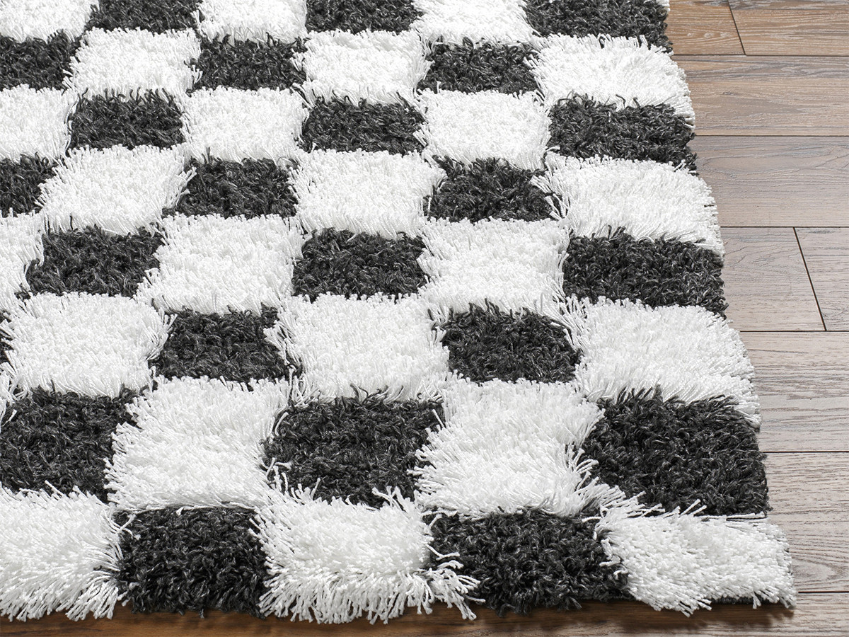 Tapis poils longs RIMA motif damier noir — vue 6