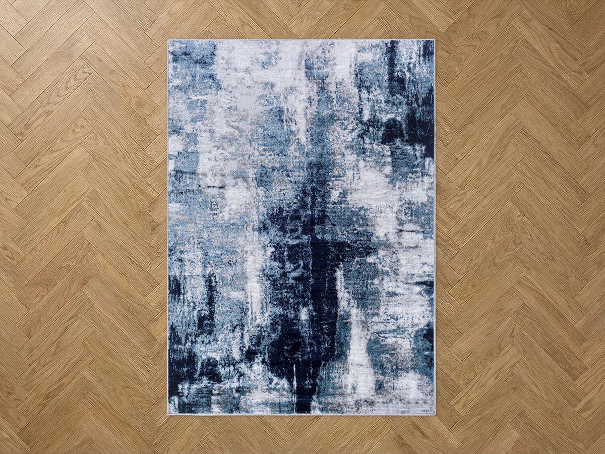 Tapis poils ras TONI motif abstrait bleu