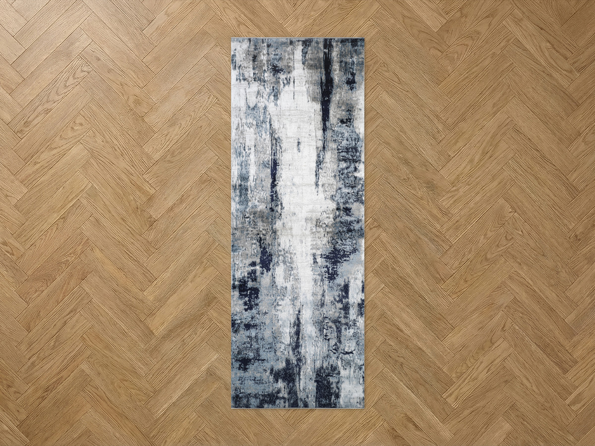 Tapis de couloir poils ras AMNA motif abstrait bleu — vue 5