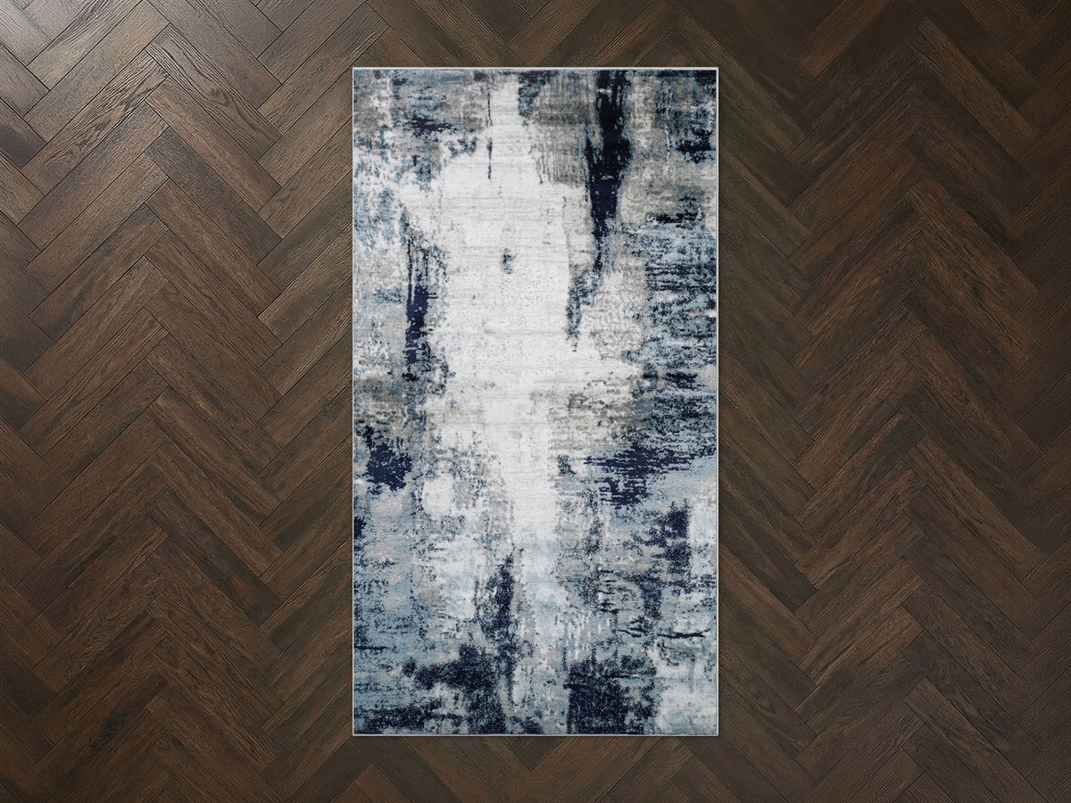 Tapis de couloir poils ras AMNA motif abstrait bleu