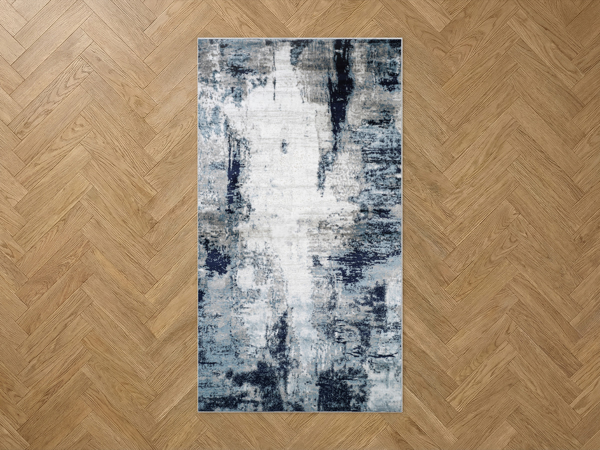 Tapis de couloir poils ras AMNA motif abstrait bleu — vue 5