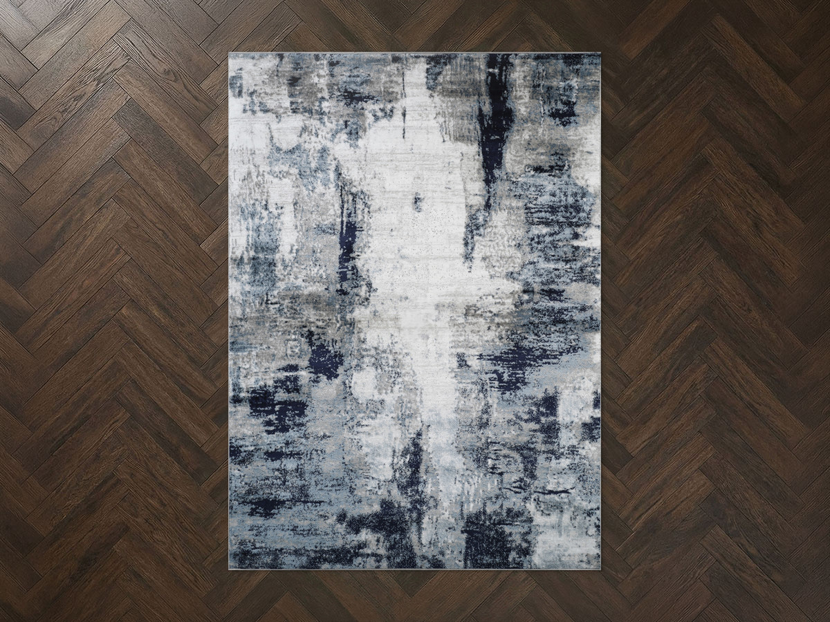 Tapis poils ras AMNA motif abstrait bleu