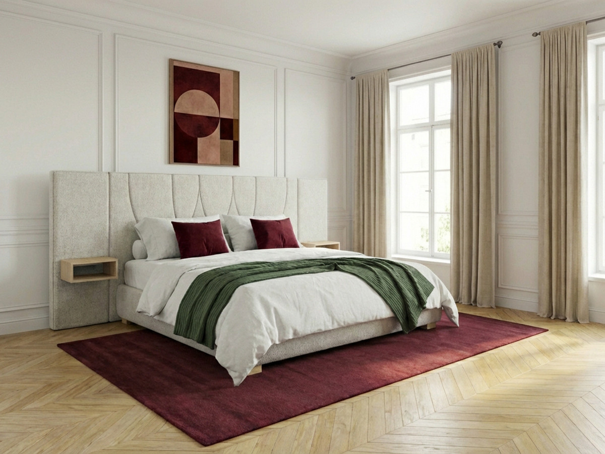 Lit coffre FLOA avec chevets et LED intégrées beige — vue 4