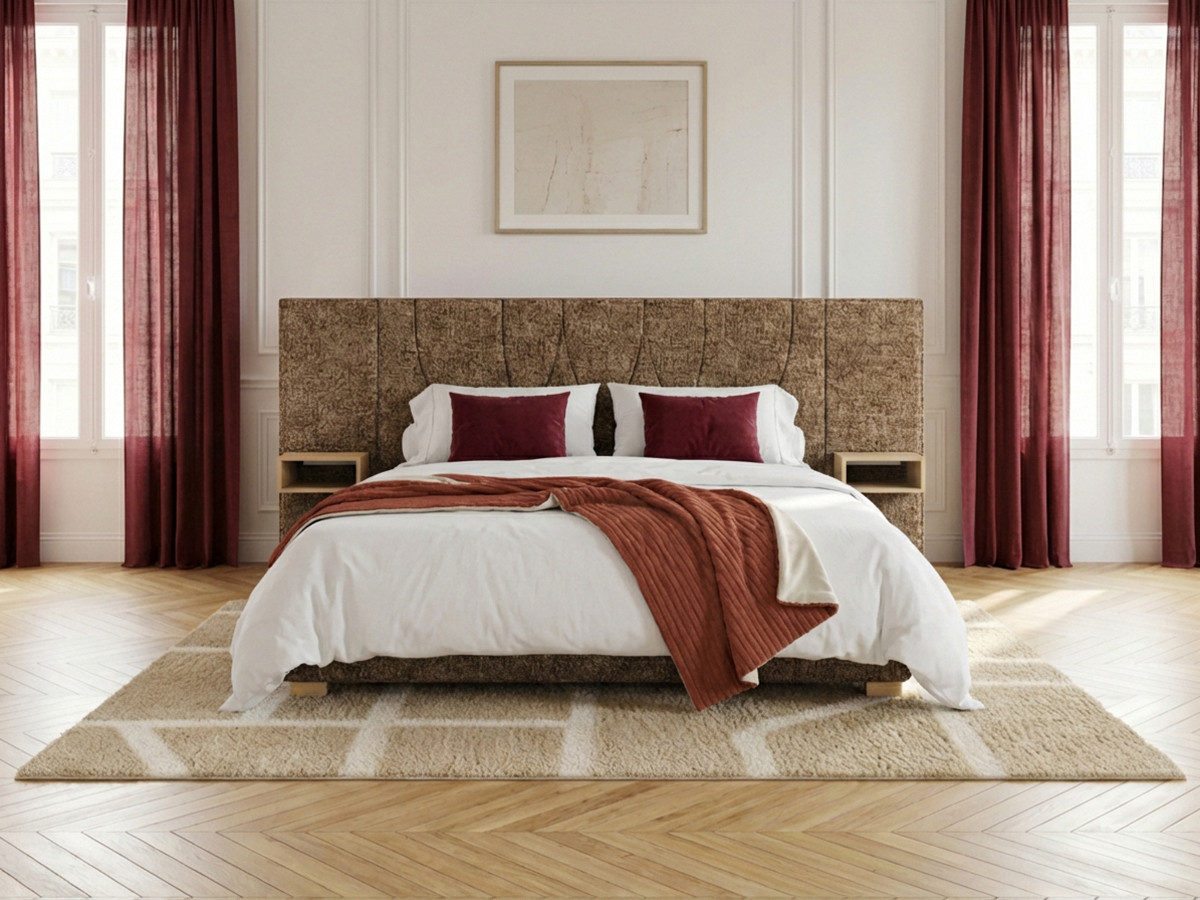 Lit coffre FLOA avec chevets et LED intégrées marron — vue 6