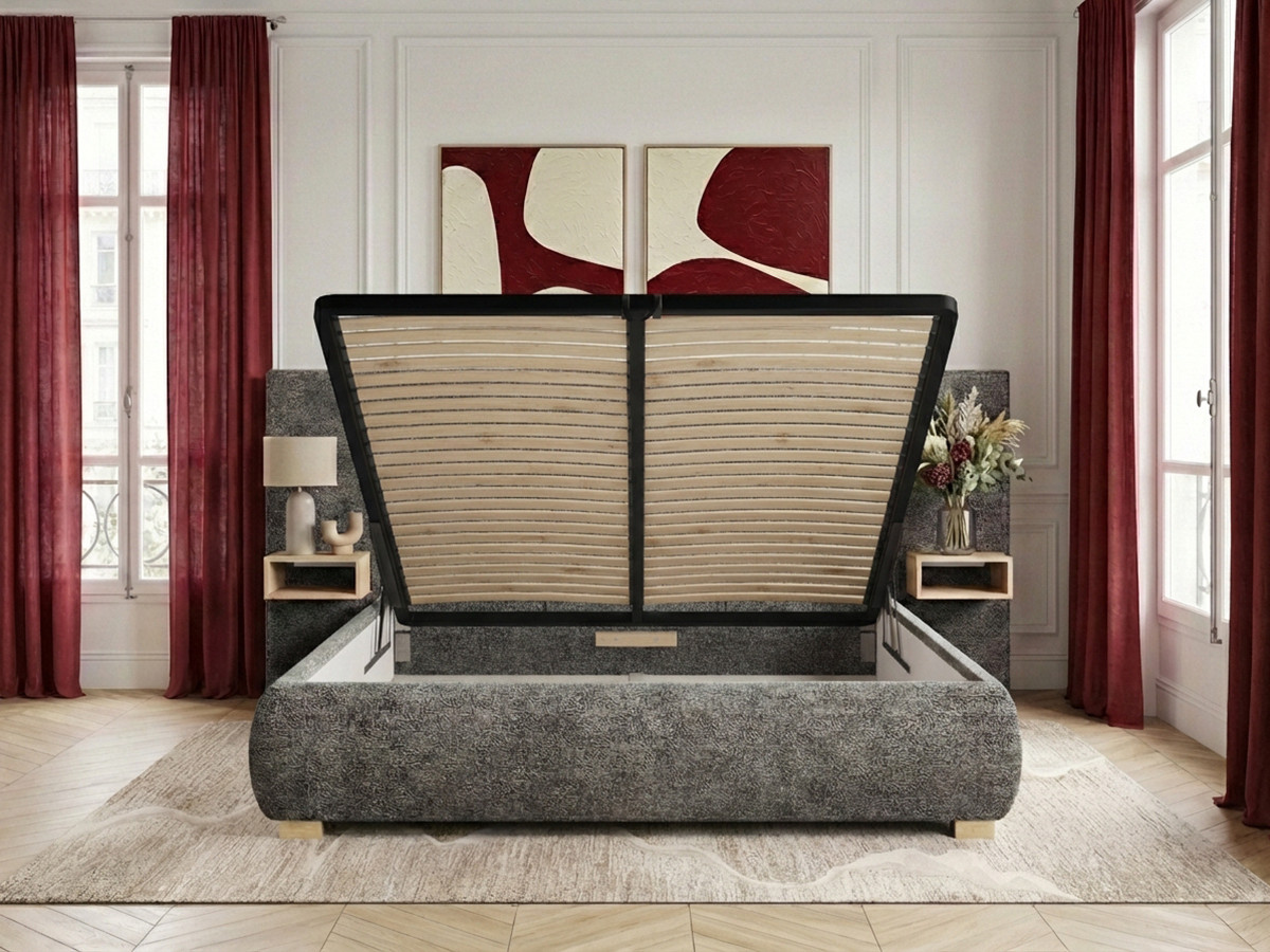 Lit coffre FLOA avec chevets et LED intégrées