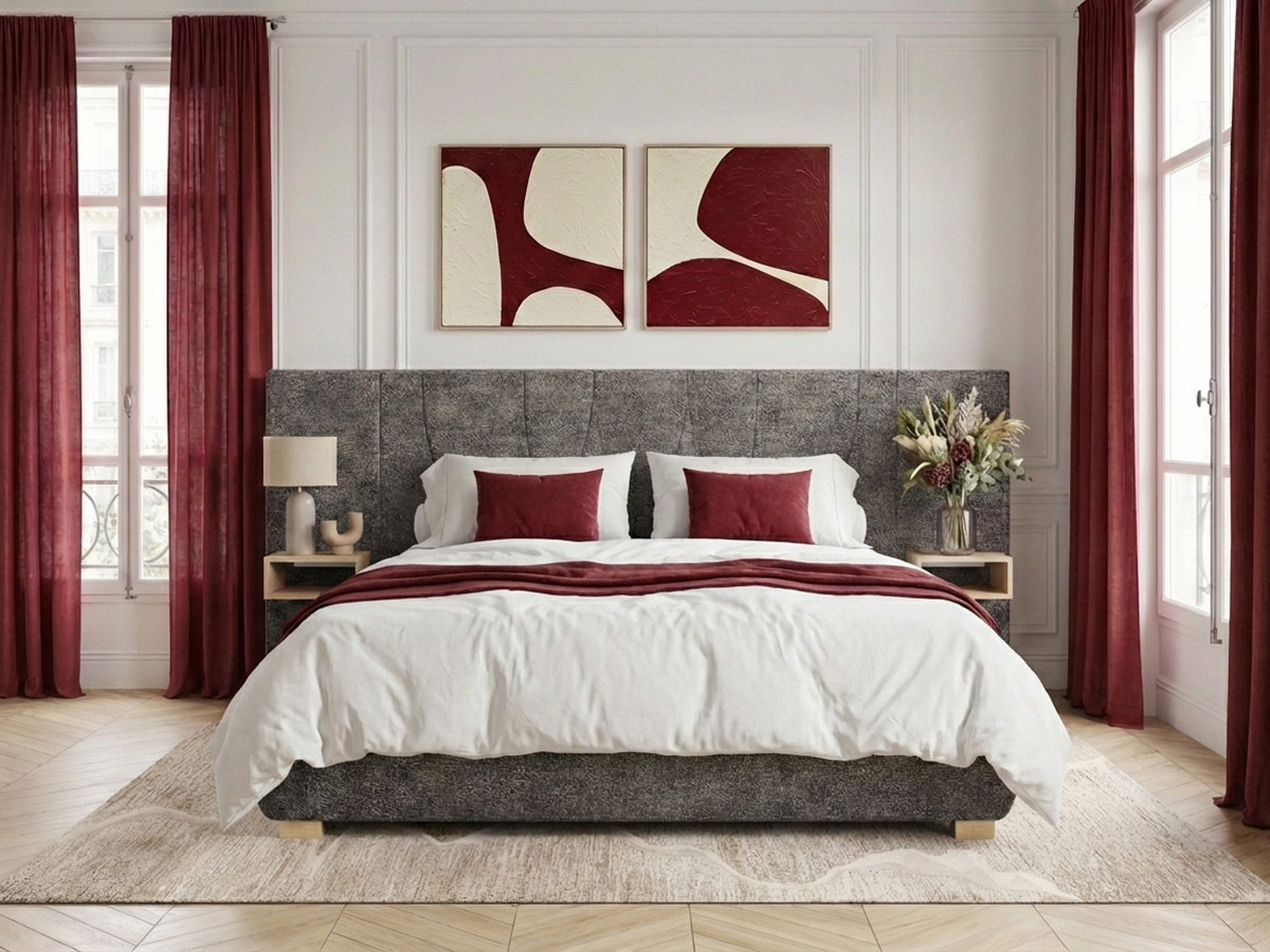 Lit coffre FLOA avec chevets et LED intégrées gris — vue 6