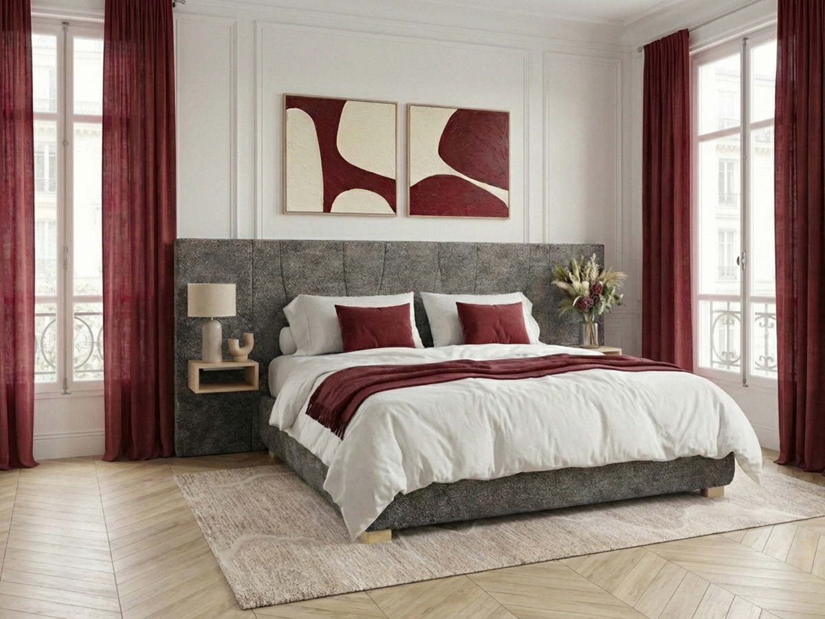 Lit coffre FLOA avec chevets et LED intégrées gris — vue 4