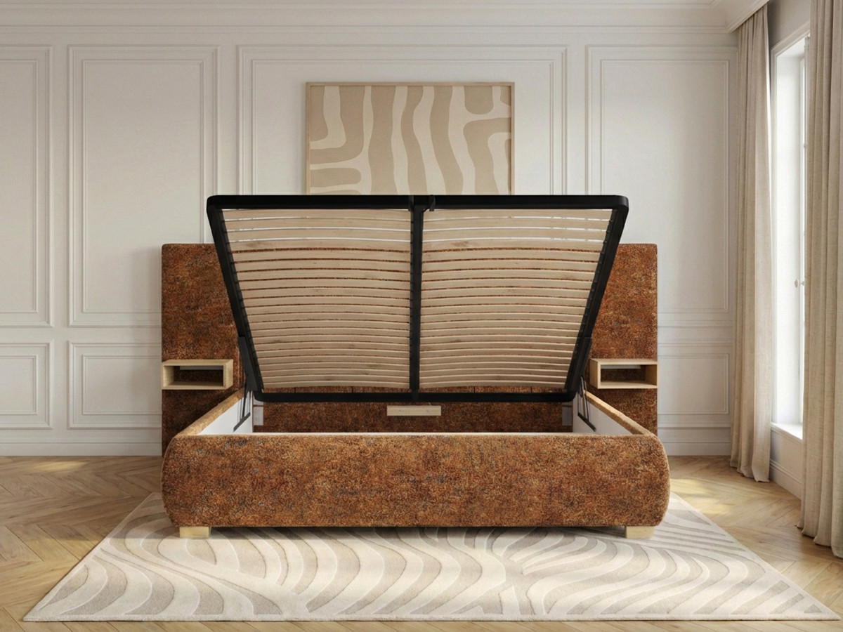 Lit coffre FLOA avec chevets et LED intégrées