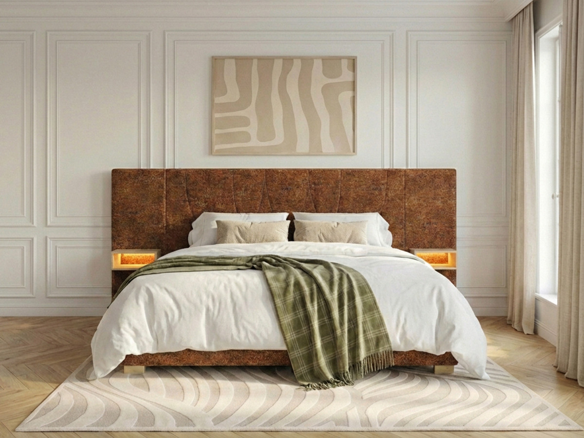 Lit coffre FLOA avec chevets et LED intégrées