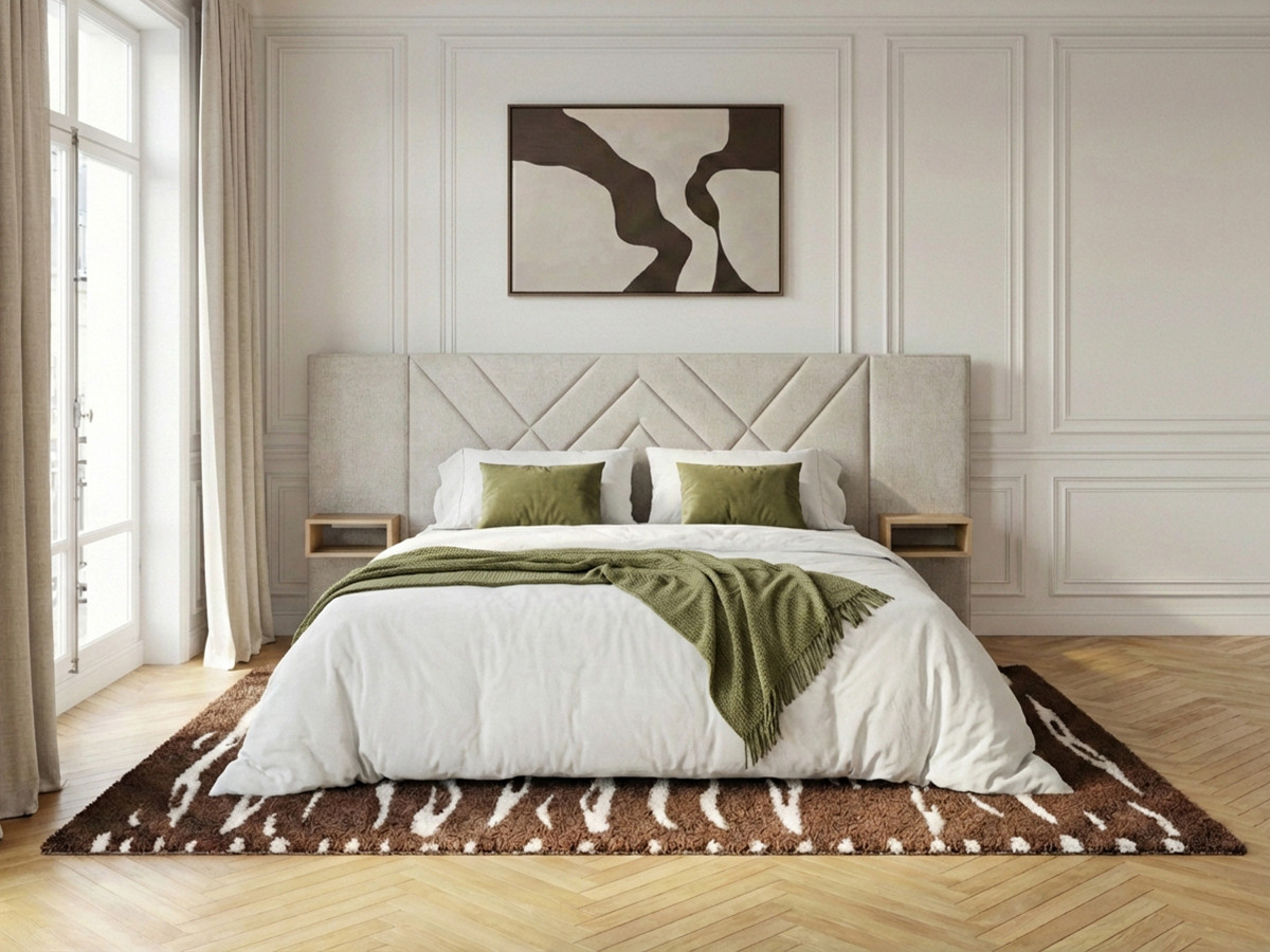 Lit coffre TREMY avec chevets et LED intégrées beige — vue 6