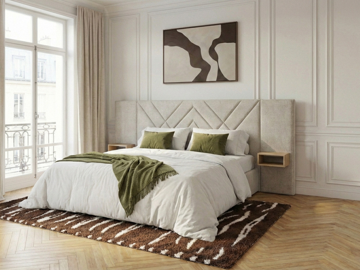 Lit coffre TREMY avec chevets et LED intégrées beige — vue 4