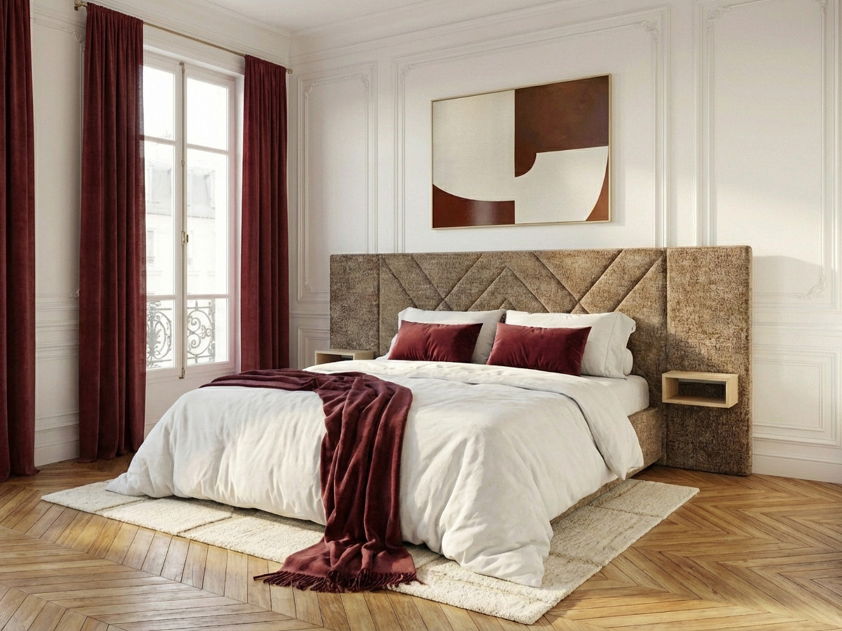 Lit coffre TREMY avec chevets et LED intégrées marron — vue 4