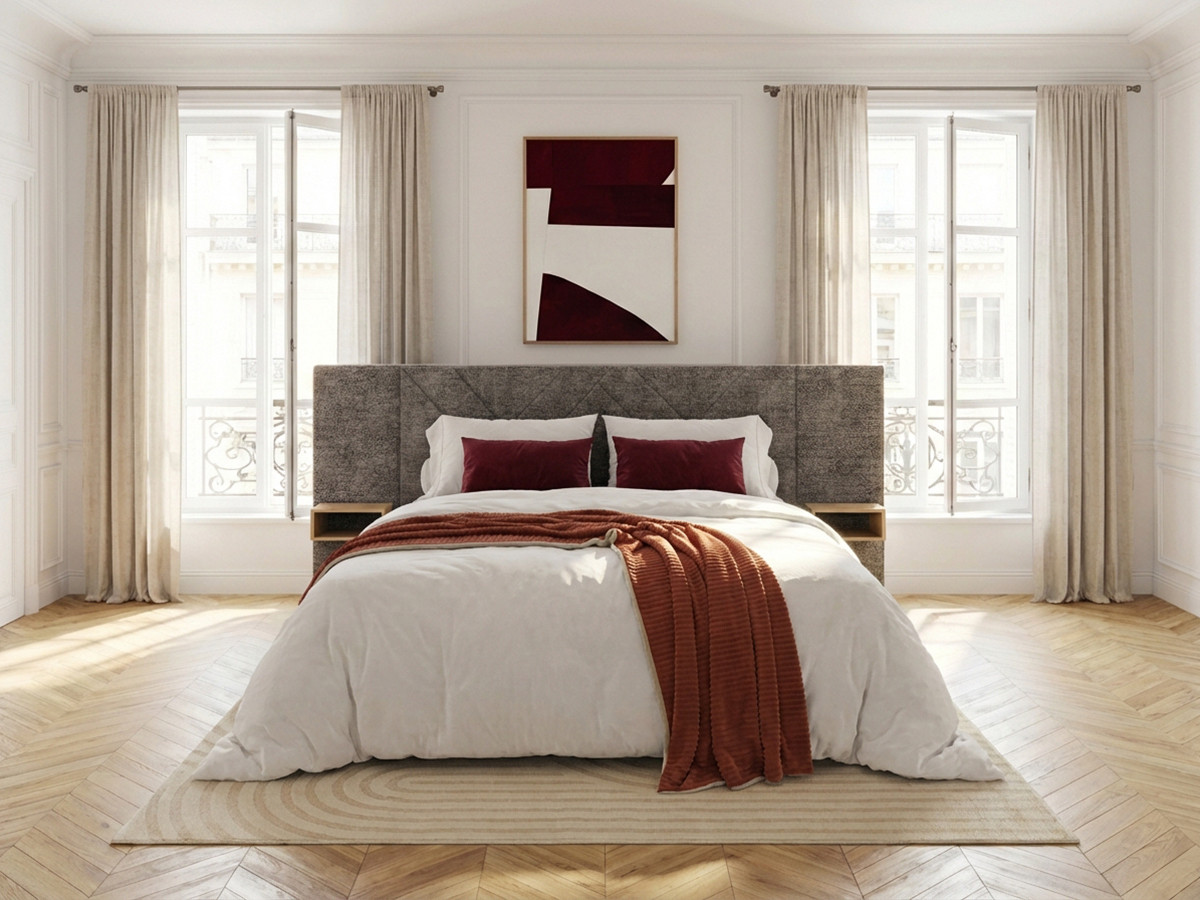 Lit coffre TREMY avec chevets et LED intégrées gris — vue 6