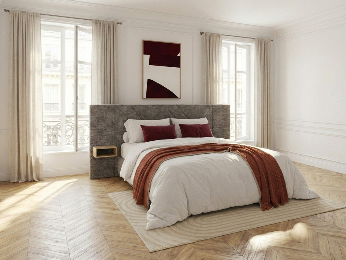 Lit coffre TREMY avec chevets et LED intégrées gris — vue 4