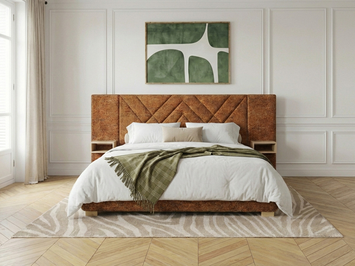 Lit coffre TREMY avec chevets et LED intégrées orange — vue 6