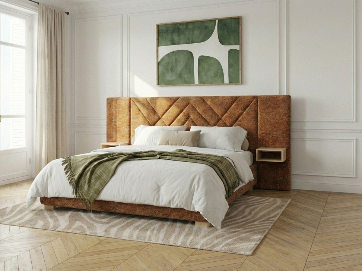 Lit coffre TREMY avec chevets et LED intégrées orange — vue 4