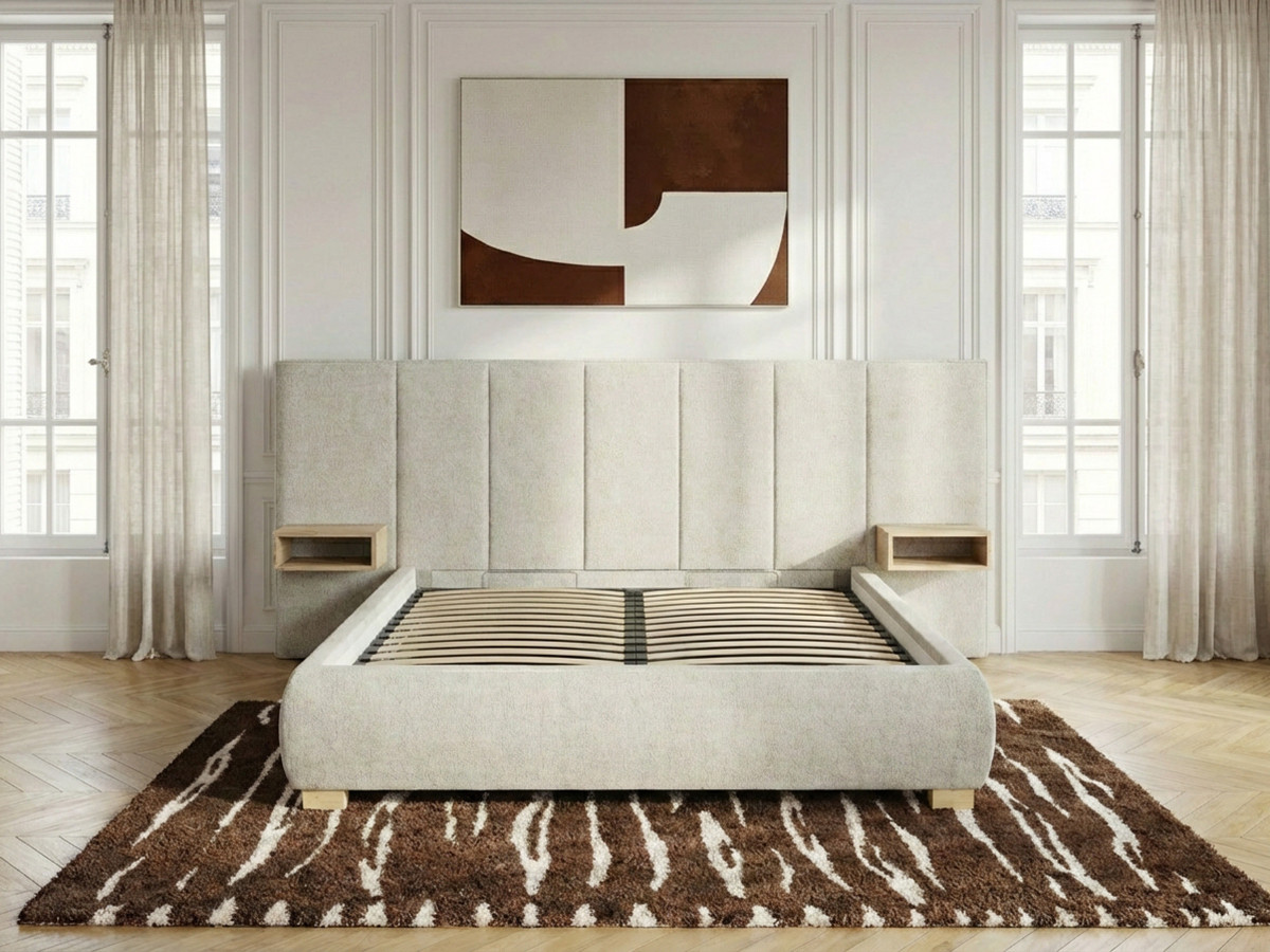 ALOE opbergbed met gestoffeerd hoofdbord, nachtkastjes en geďntegreerde led-verlichting