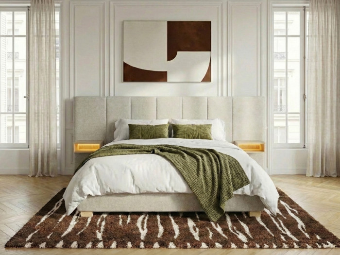 Lit coffre ALOE avec tête de lit capitonnée chevets et LED intégrées