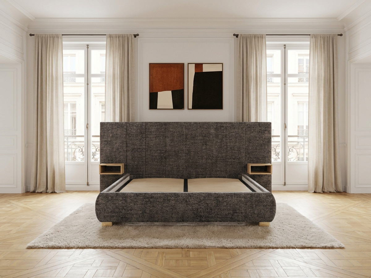 ALOE opbergbed met gestoffeerd hoofdbord, nachtkastjes en geďntegreerde led-verlichting