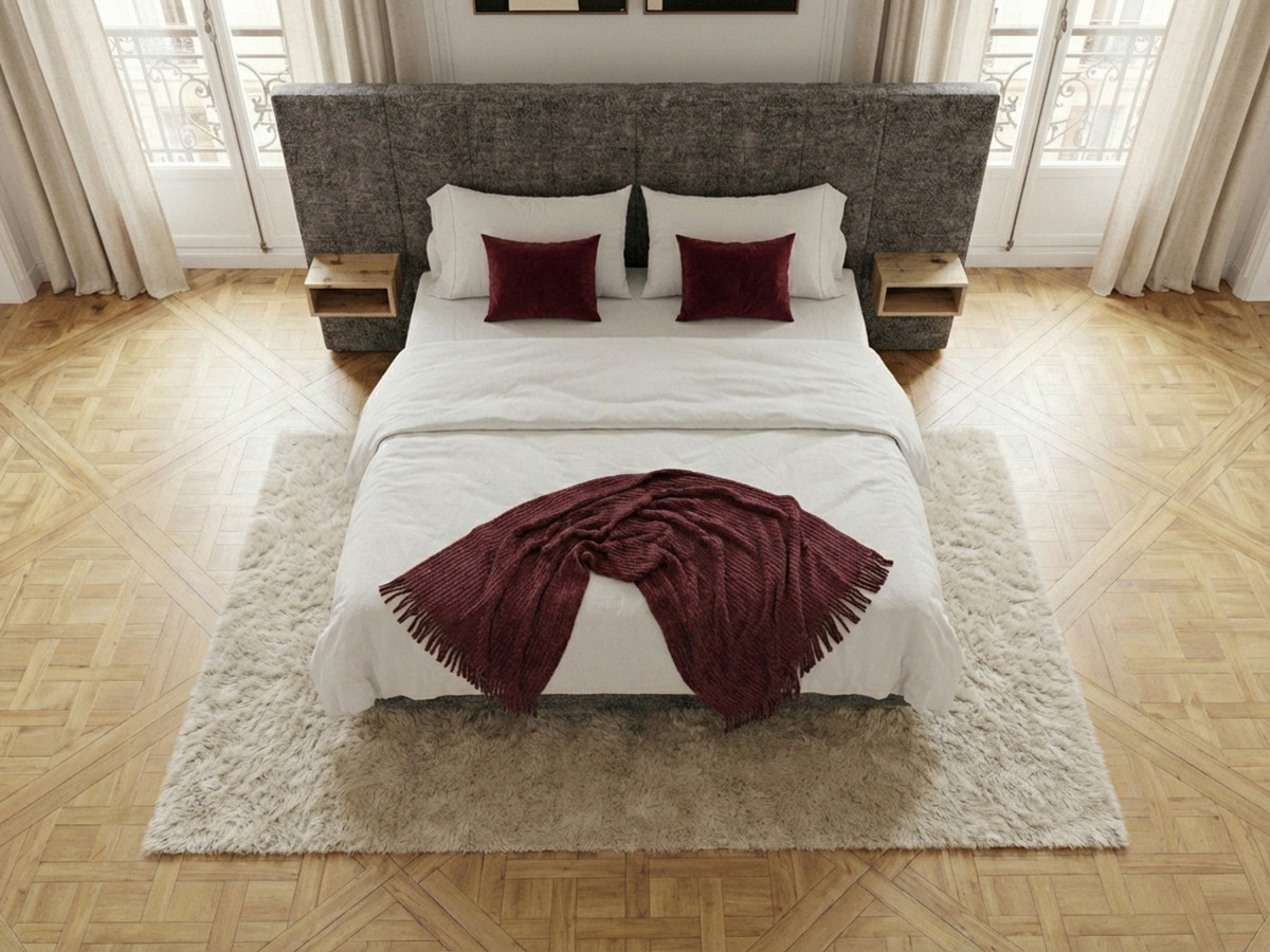 ALOE opbergbed met gestoffeerd hoofdbord, nachtkastjes en geďntegreerde led-verlichting