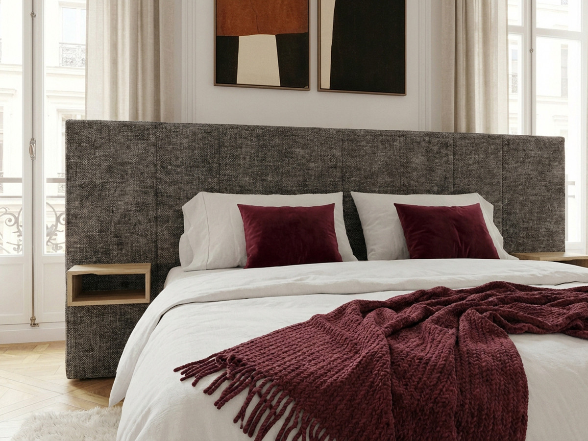 ALOE opbergbed met gestoffeerd hoofdbord, nachtkastjes en geďntegreerde led-verlichting