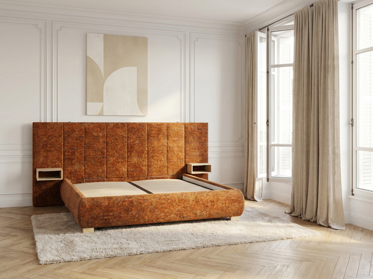 ALOE opbergbed met gestoffeerd hoofdbord, nachtkastjes en geďntegreerde led-verlichting