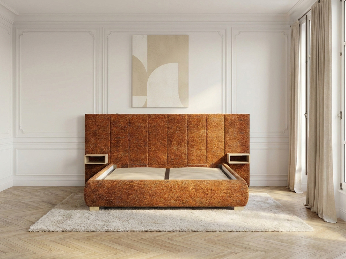 ALOE opbergbed met gestoffeerd hoofdbord, nachtkastjes en geďntegreerde led-verlichting