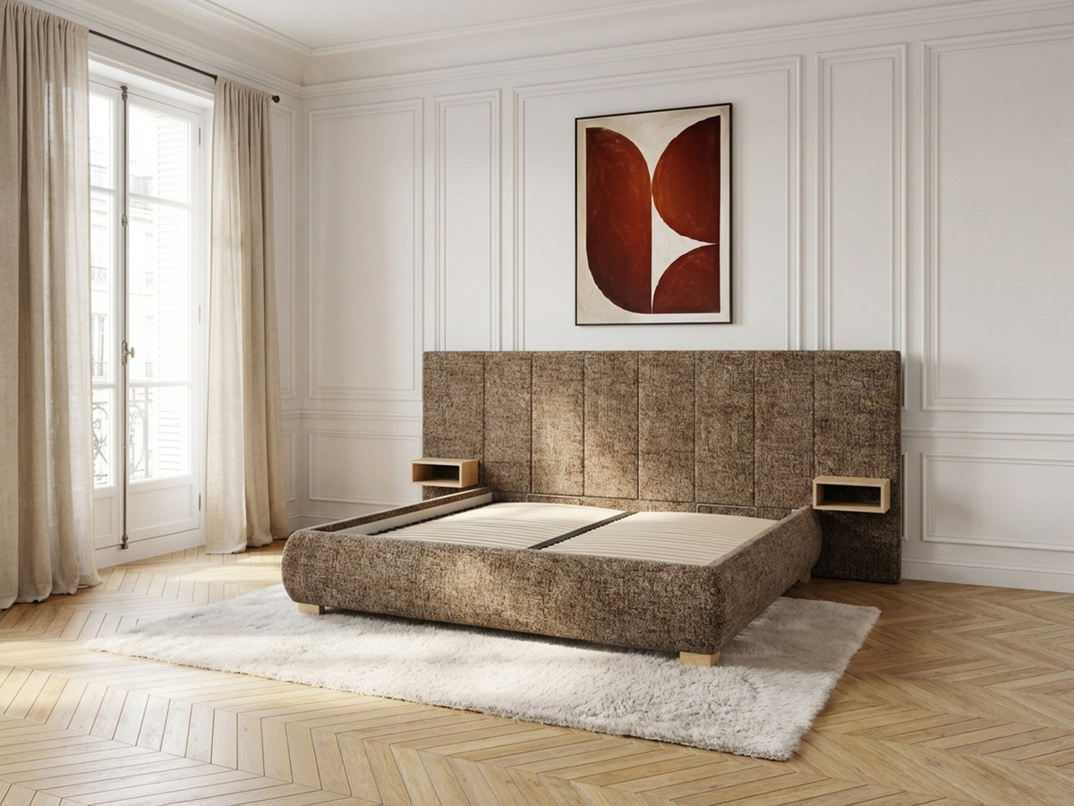 ALOE opbergbed met gestoffeerd hoofdbord, nachtkastjes en geďntegreerde led-verlichting