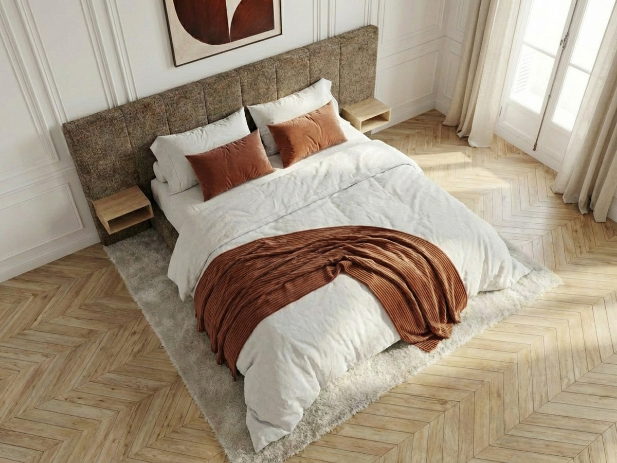 ALOE opbergbed met gestoffeerd hoofdbord, nachtkastjes en geďntegreerde led-verlichting