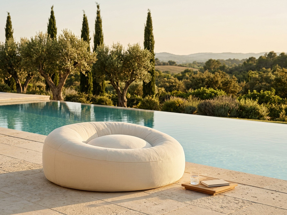 Pouf extérieur avec bâche de protection ELOANE beige — vue 5