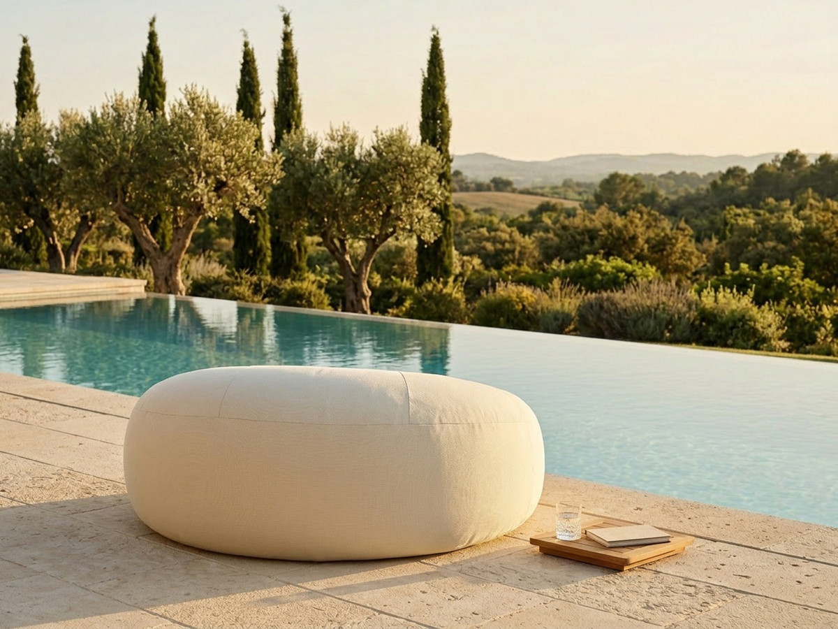 Pouf extérieur avec bâche de protection ELOANE beige — vue 6