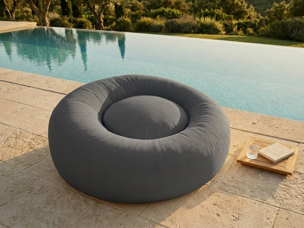 Pouf extérieur avec bâche de protection ELOANE gris foncé