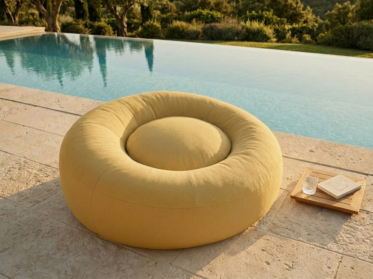 Pouf extérieur avec bâche de protection ELOANE jaune