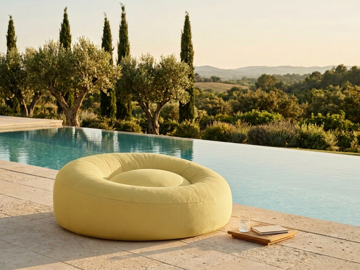 Pouf extérieur avec bâche de protection ELOANE jaune — vue 5