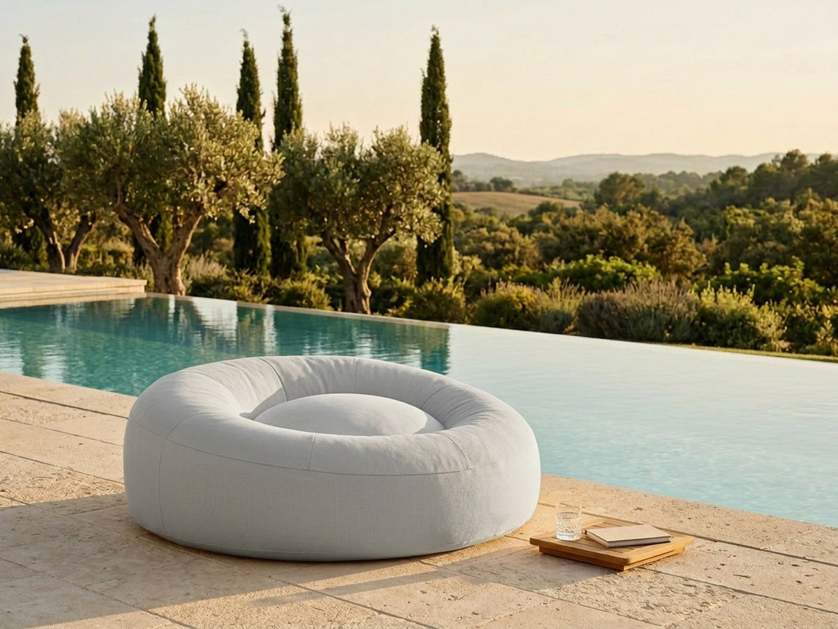 Pouf extérieur avec bâche de protection ELOANE gris clair — vue 5