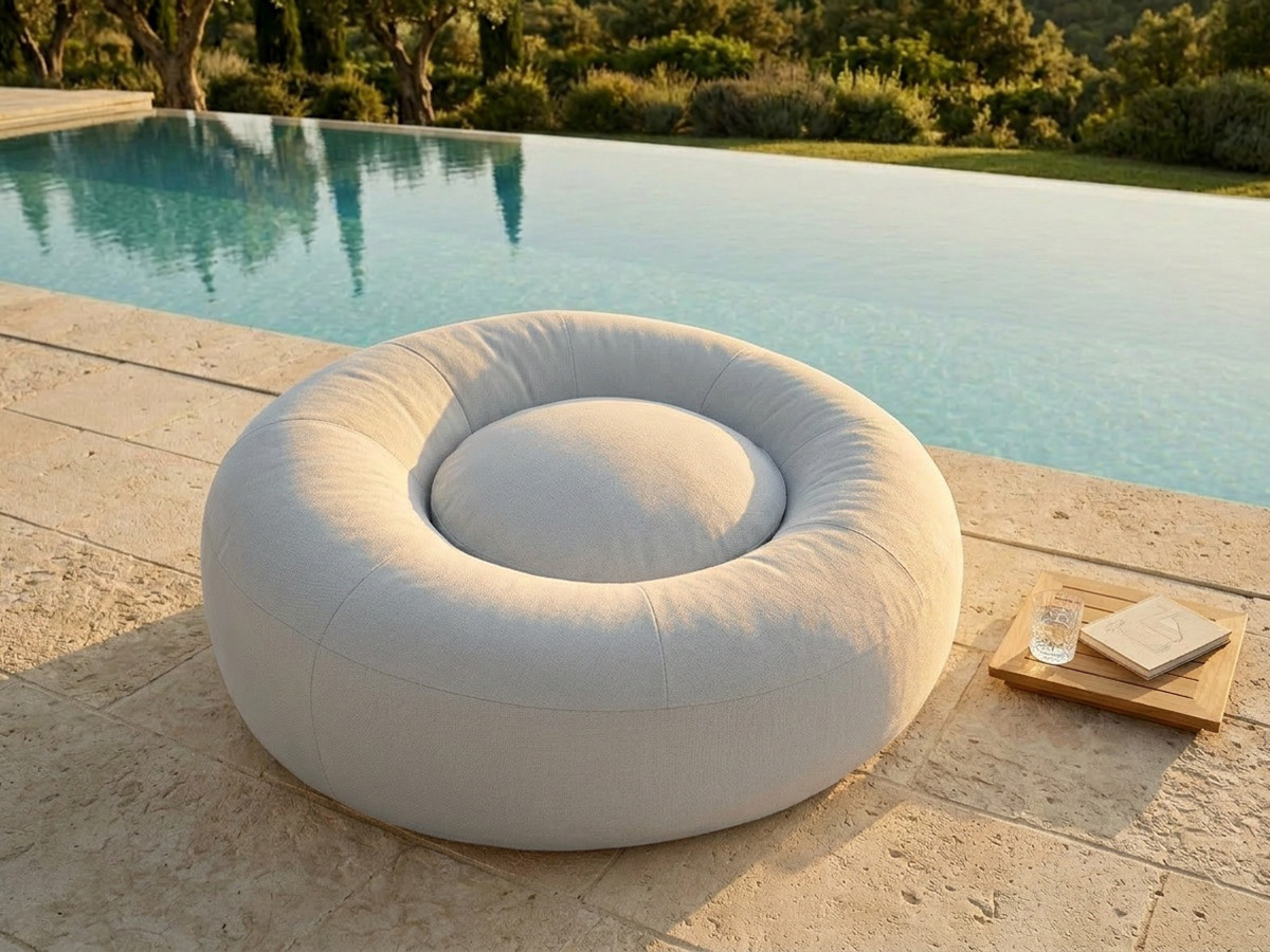 Pouf extérieur avec bâche de protection ELOANE gris clair