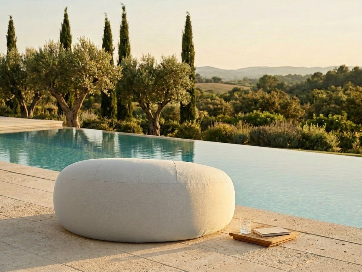 Pouf extérieur avec bâche de protection ELOANE gris clair — vue 6