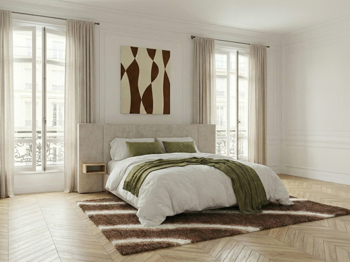 Lit coffre ALOE avec chevets et LED intégrées beige — vue 5