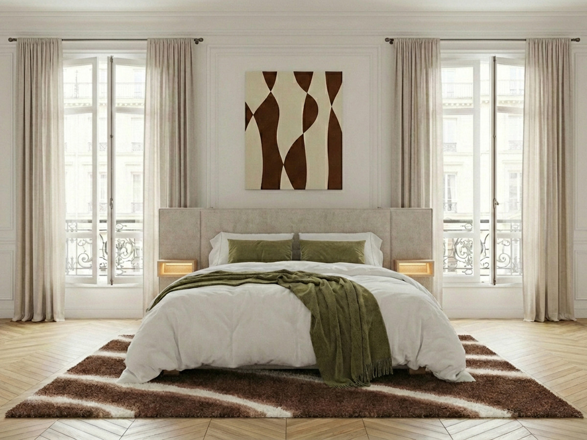 Lit coffre ALOE avec tête de lit capitonnée chevets et LED intégrées