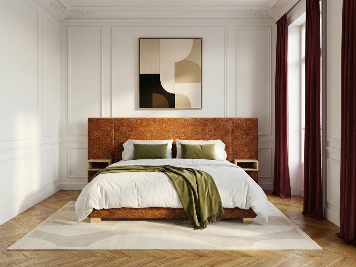 Lit coffre ALOE avec chevets et LED intégrées orange — vue 6