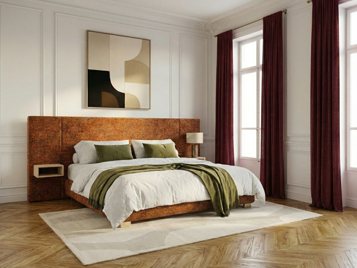 Lit coffre ALOE avec chevets et LED intégrées orange — vue 5