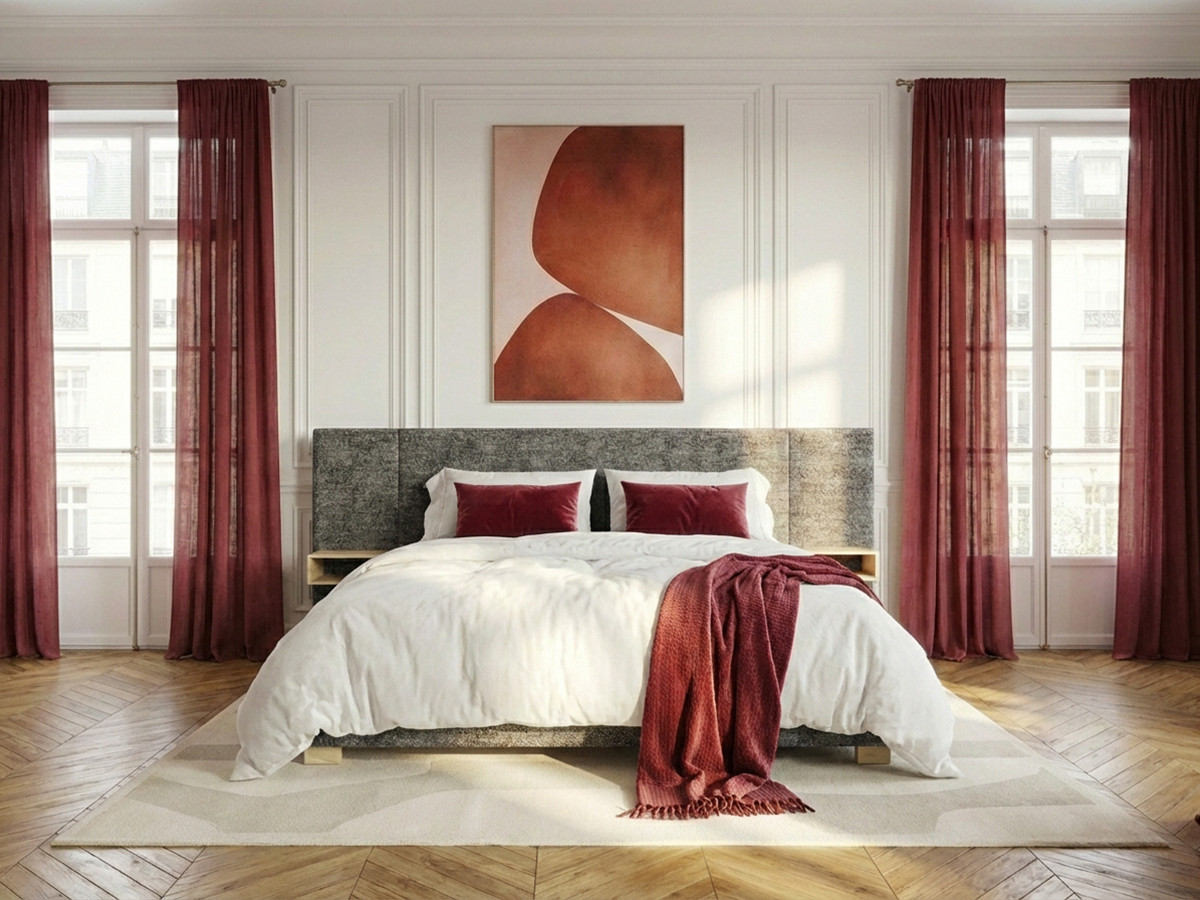 Lit coffre ALOE avec chevets et LED intégrées gris — vue 6