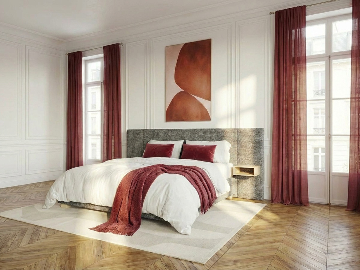 Lit coffre ALOE avec chevets et LED intégrées gris — vue 5