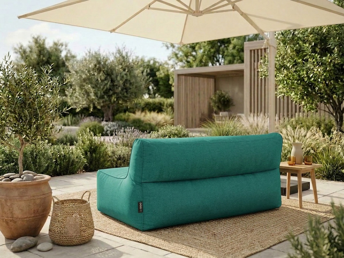 Chauffeuse 2 places sans accoudoir pour canapé de jardin modulable RIVIERA bleu clair — vue 5