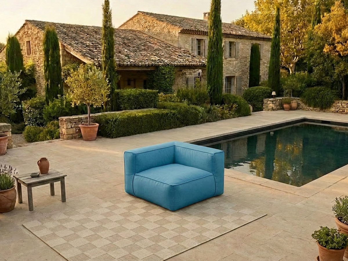 Angle pour canapé de jardin modulable GIULIA avec bâche de protection bleu clair