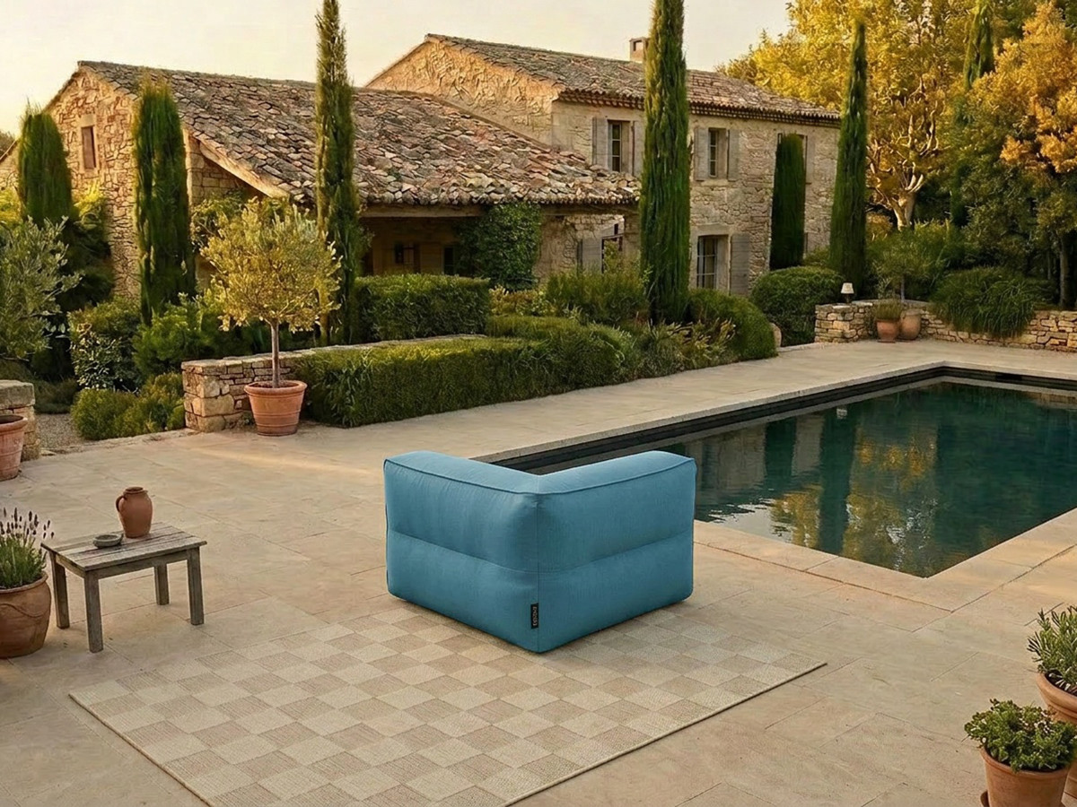 Angle pour canapé de jardin modulable GIULIA avec bâche de protection bleu clair — vue 5