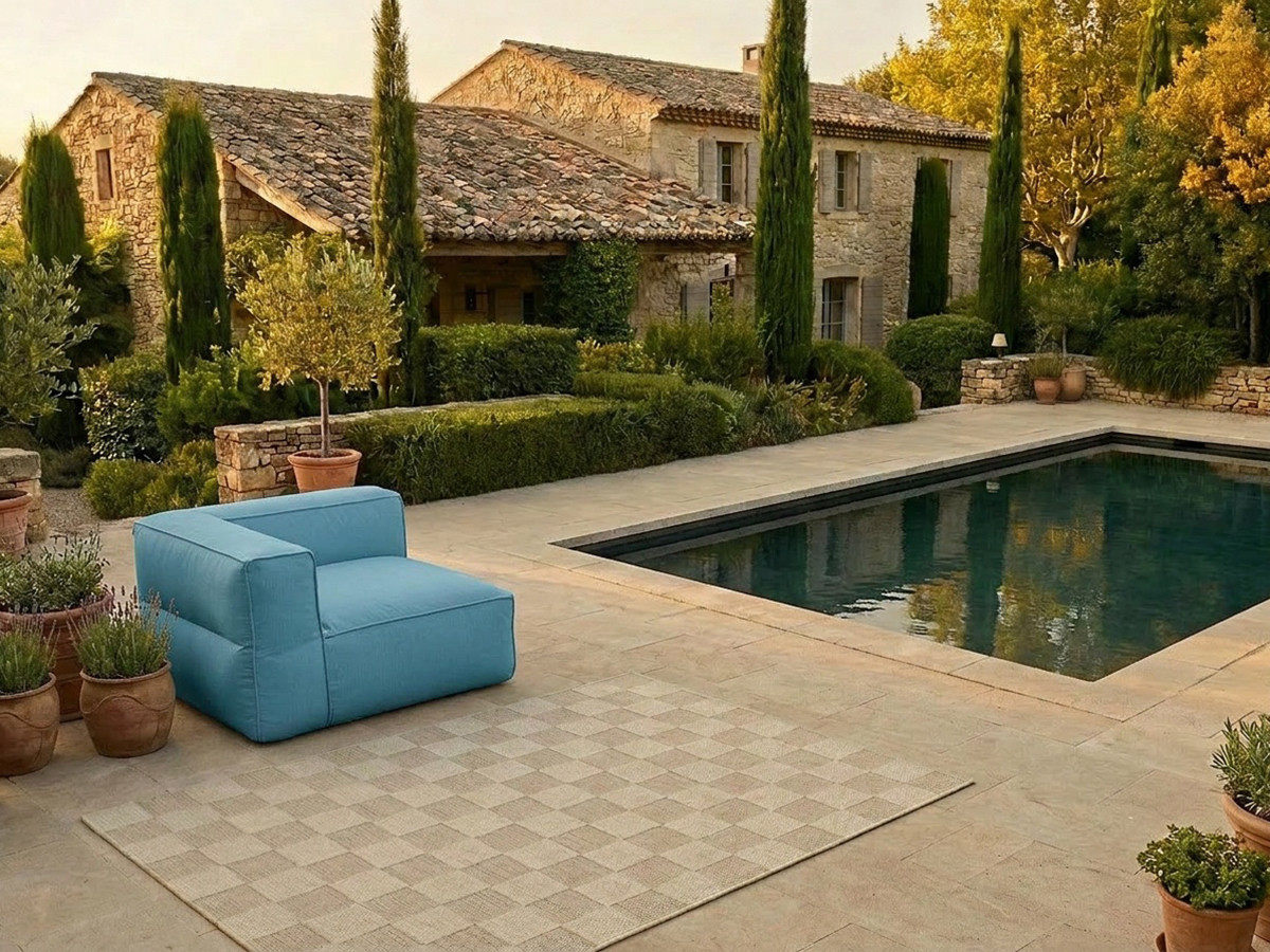 Angle pour canapé de jardin modulable GIULIA avec bâche de protection bleu clair — vue 4